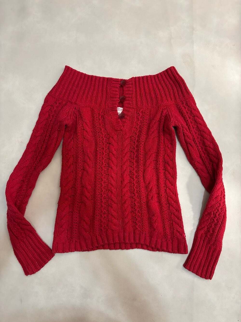 Y2K American Eagle Outfitters Cable Knit Sweater Size M Red Off Shoulder
